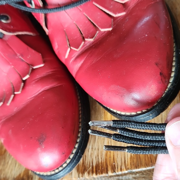 Diamond J Justin sz 7D Boots Red Leather Western Lace-up Boot - Picture 15 of 16